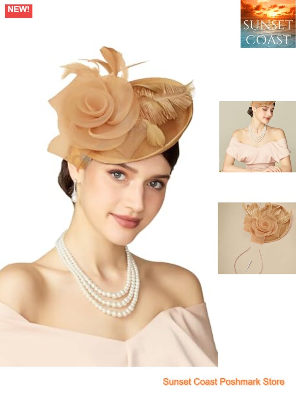 Women's Mesh Flower Feather Fascinator Derby Hat with Hair Clip Headband